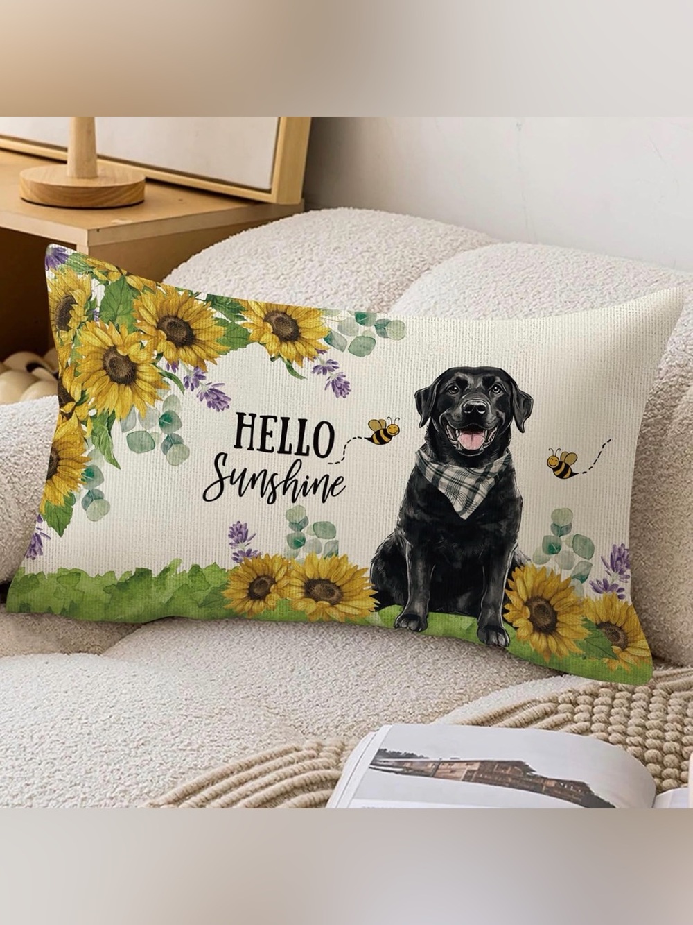 ✴️New✴️Hello Sunshine Sunflower Dog Throw Pillow Cover (No Insert)
